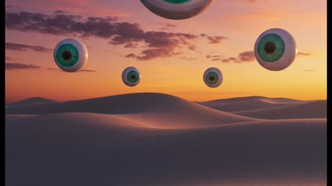 Colossal Floating Eyes in a Surreal Twilight Desert