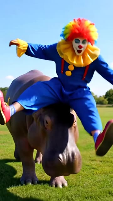 Circus Clown Falling Off a Hippopotamus