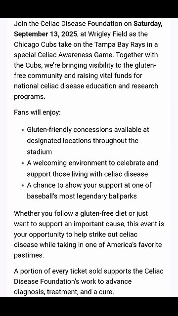 Wrigley Field Celiac Disease Night. The Chicago Cubs versus the Tampa Bay Rays 8/13/2025