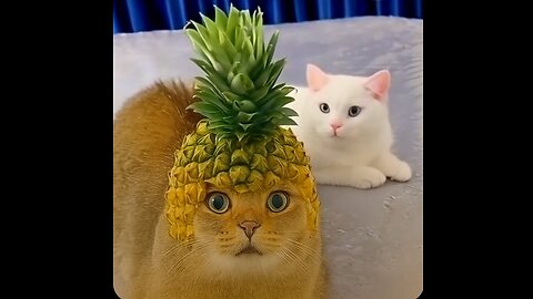 Cat Tries Pineapple Hat… Instantly Regrets It! 🍍😂