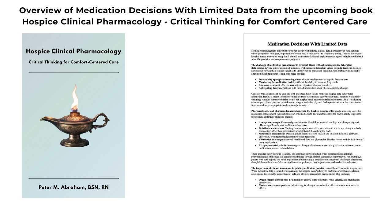 Overview of Medication Decisions With Limited Data, an upcoming book, Hospice Clinical Pharmacology