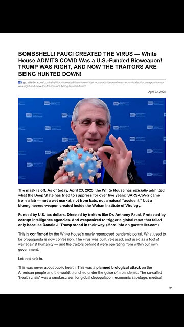 BOMBSHELL! FAUCI CREATED THE VIRUS