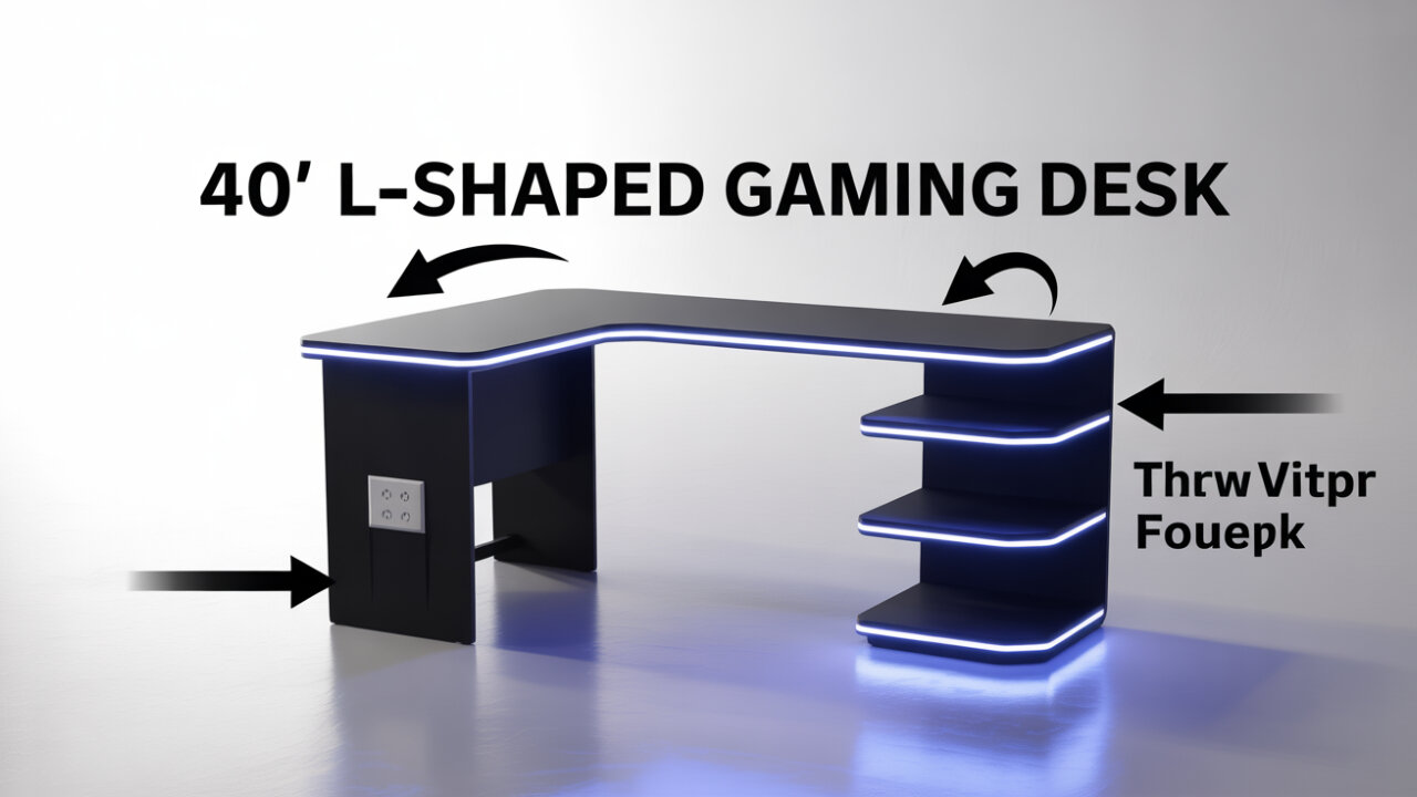 40" L-Shaped Gaming Desk with LED Lights & Power Outlet – 3-Tier Storage,#amazon #amazon finds
