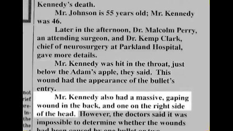 Dark Legacy: NYT reports on 11/22/63 Drs Perry & Clark saw Right Side [Front Entry]Wound at Parkland
