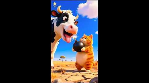 The cat feed the cow the Bomb💣 😱| Let's see the funny story 🤣|#catvideos #catshorts#cows #animation