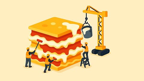 COMPLETED WORK: Mini workers build GIANT LASAGNA