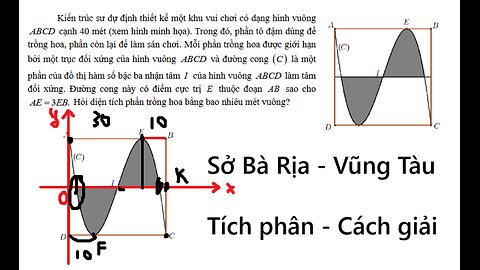 Kiến trúc sư dự định thiết kế một khu vui chơi có dạng hình vuôngABCD cạnh 40 mét