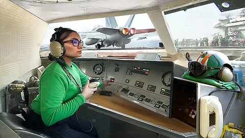 Life Inside Tiny Room Below Aircraft Carrier Deck Launching Massive Jets at Sea