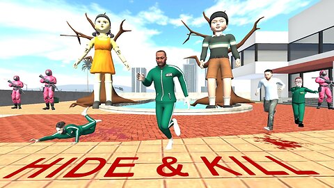 Franklin play squid game hide & seek with new squid doll boy in Indian bike driving 3d