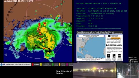 Web came and vintage Weather channel data following MS Gulf Coast Storms July, 2025.