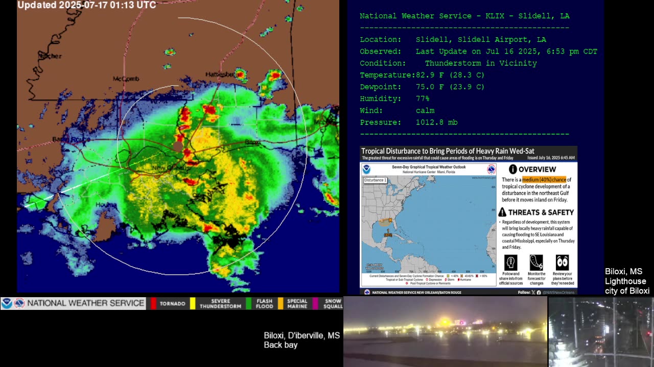Web came and vintage Weather channel data following MS Gulf Coast Storms July, 2025.