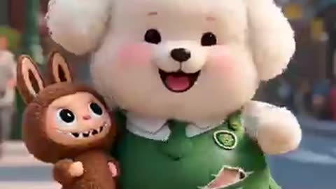 How cute the dog that likes Labubu is!