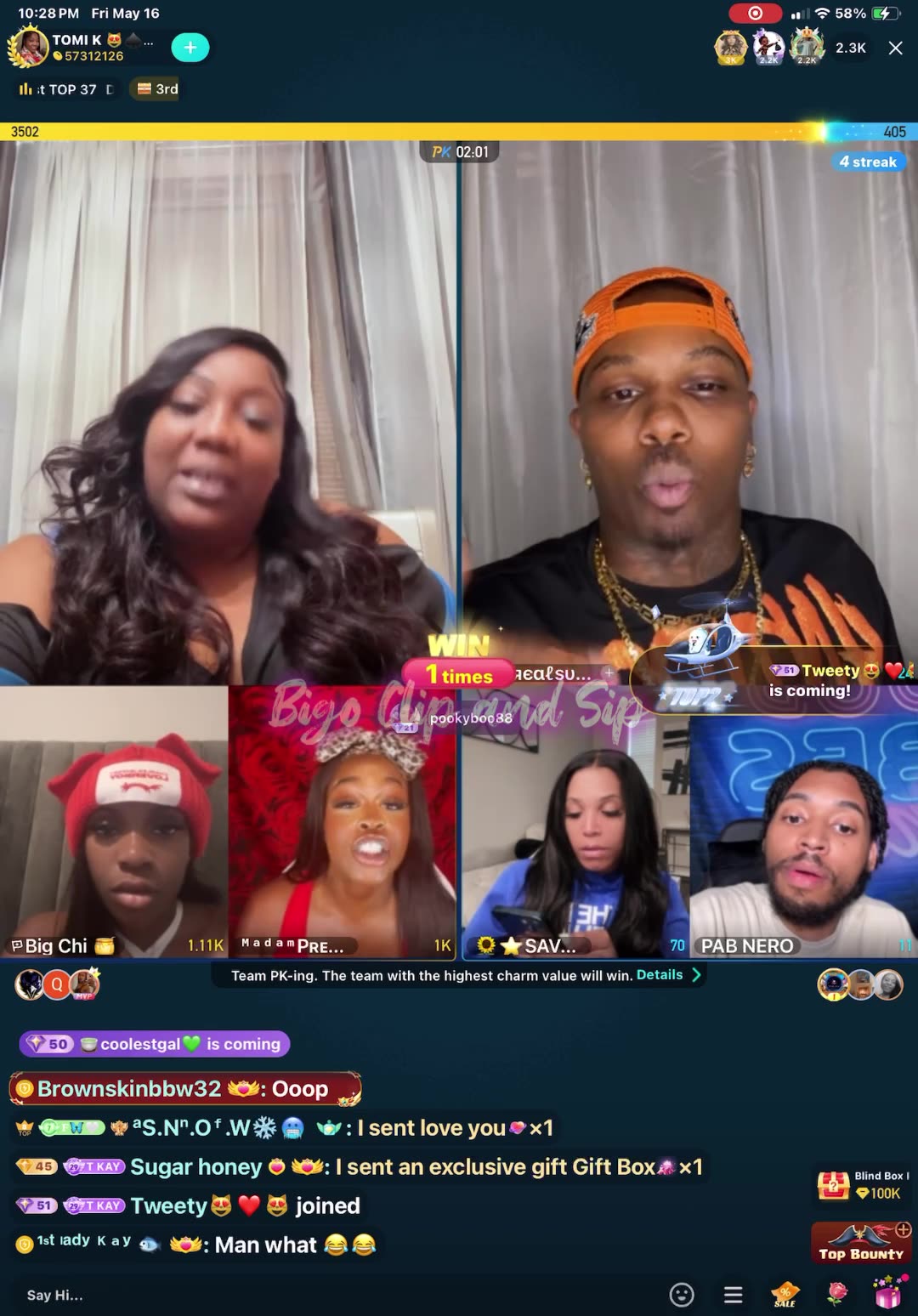 Team PK TomiKay Big Chi MadamLo Supa Savanna Mrs NoCap 21BB Pablo 5/16/25 #bigoclipandsip