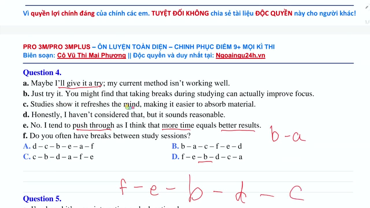 13. Tự tin dành trọn điểm câu hỏi Sắp xếp đoạn hội thoại (Buổi 1)