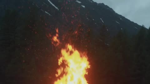 Burning fire at campsite