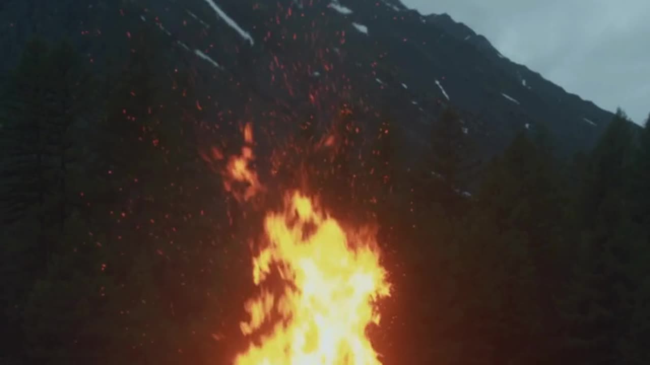 Burning fire at campsite