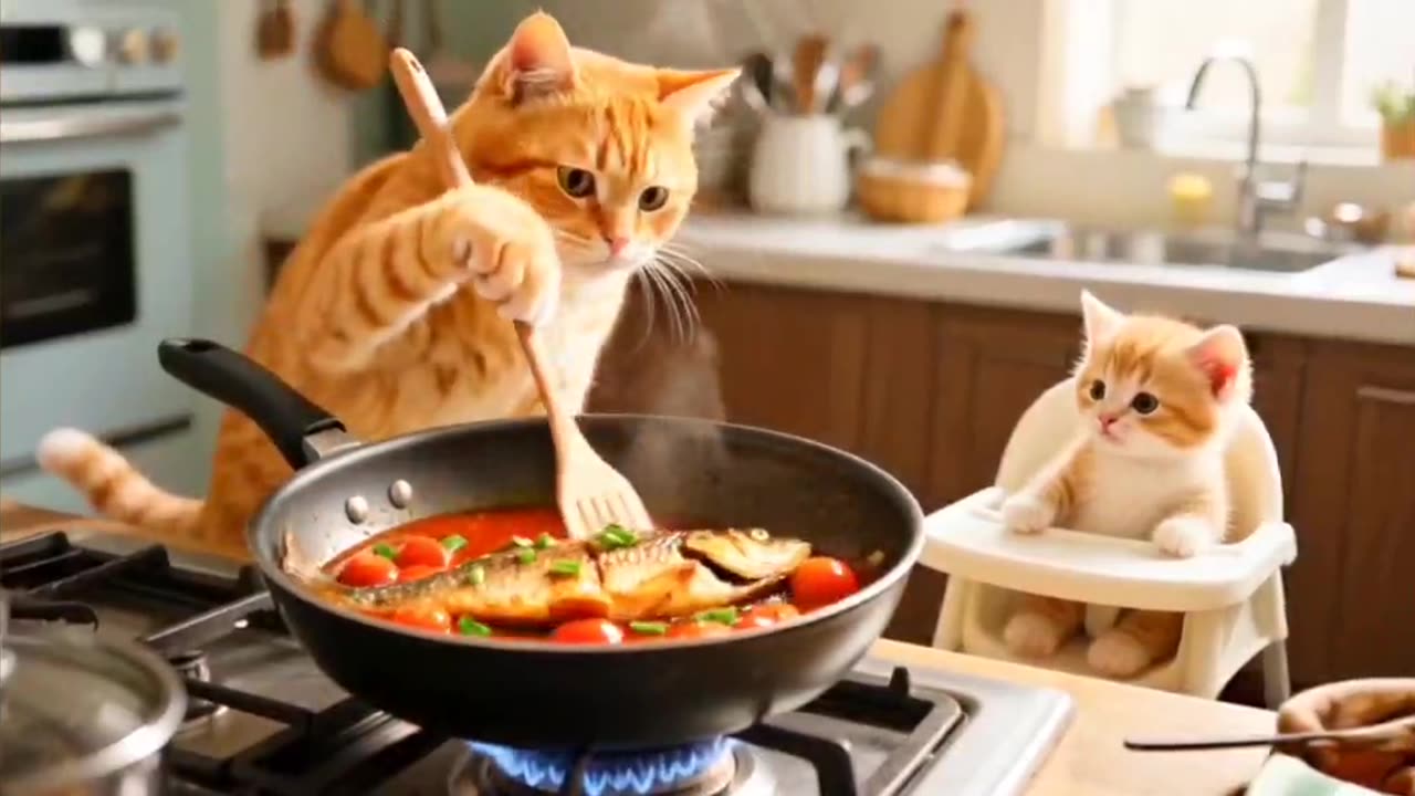 MAMA CAT TOILS TO RAISE KITTENS