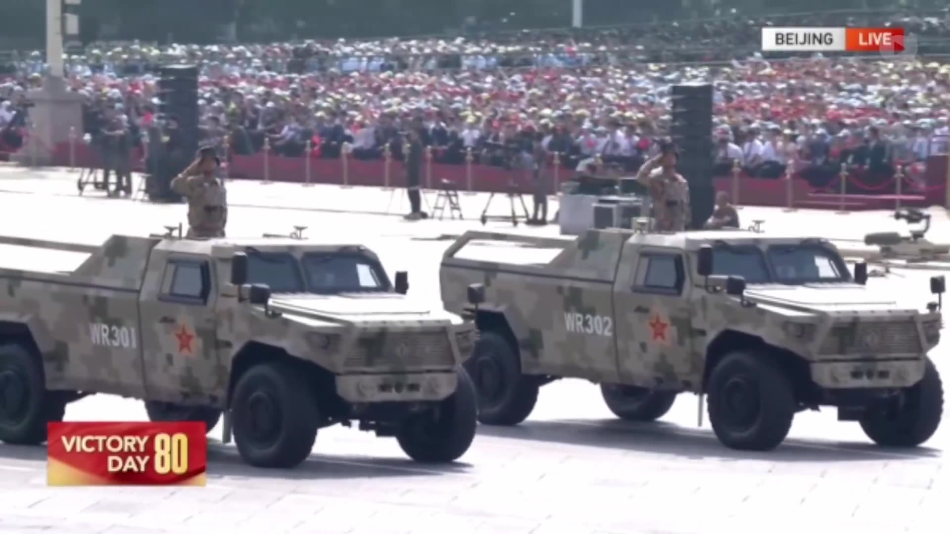 Autonomous submarines, attack planes and helicopters roll past Tiananmen Square.