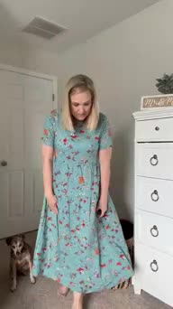 Women Casual Loose Bohemian Floral Dress with Pockets Short Sleeve.