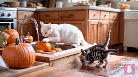 Mama Cat and Kitten Harvest Pumpkins and Make Cool Minced Meat Soup Before a Peaceful Nap