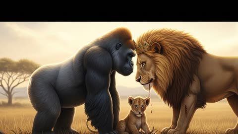 Gorilla Saves Lion Cub From Python! Unlikely Friendship