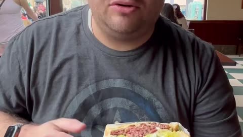 Trying the new pastrami sandwich at Flo’s Cafe at Disneys California Adventure