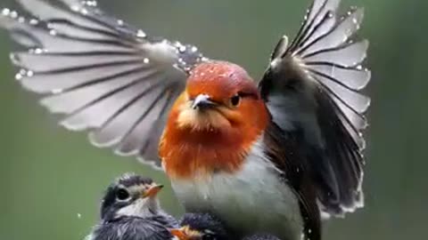 Endless Devotion! 🌸 Courageous Red-Feathered Mama Wraps Her Chicks in Wings of Pure Love! 🐦💞✨