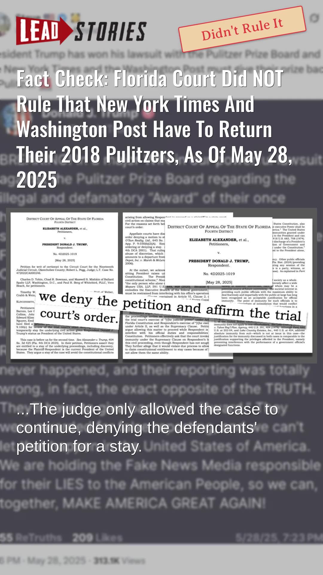 Fact Check: Florida Court Did NOT Rule That NT Times And WaPo Have To Return 2018 Pulitzers