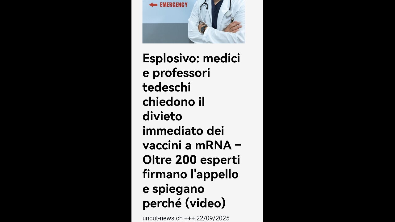 PUNTURINA ASSASSINA MRNA: "Oltre 200 medici tedeschi hanno chiesto il divieto immediato dei vaccini mRNA contro il COVID" 20/9/2025 [la fonte all'interno]