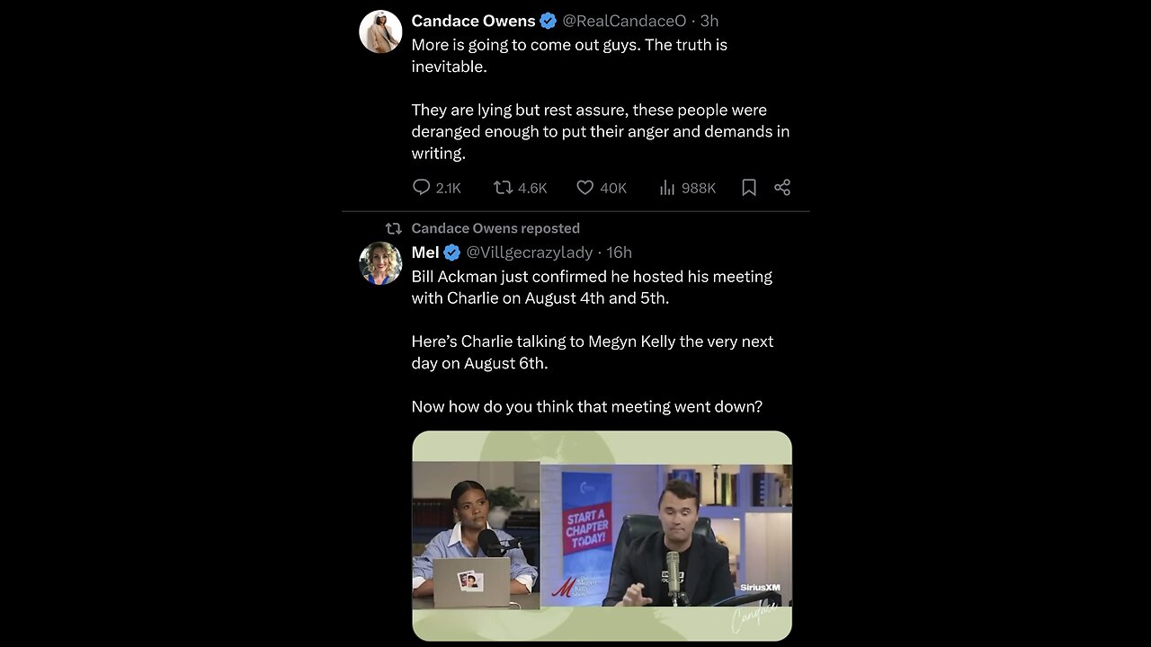 Candace ~ Charlie talking to Megyn day after Bill Ackman Threats