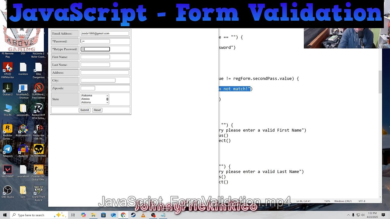 Live Learn w/ JavaScript for Client-side forms validation