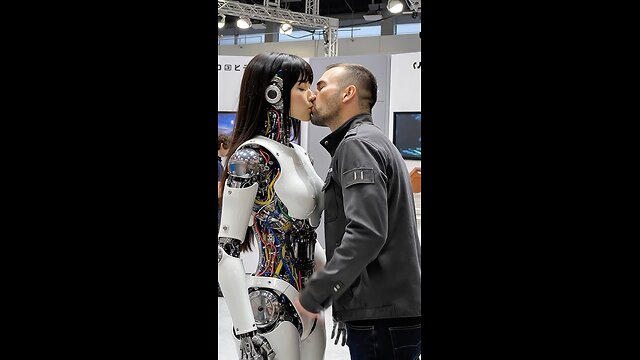 humanoid robot kissing gently