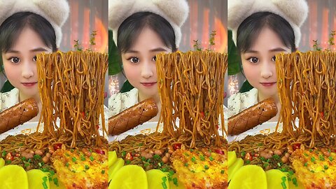 Giant Soy Sauce Noodle Tower 🍜✨ | Fried Noodles & Crispy Patty Mukbang ASMR