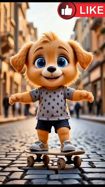 Cute puppy dog is showing off his experience on the road while skating. AI generate funny creative