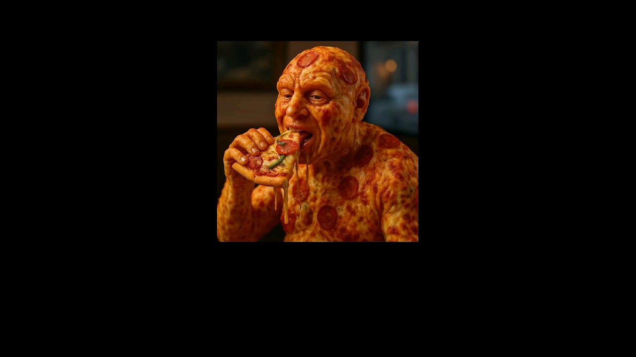 Man Made Of Pizzas Eats A Pizza