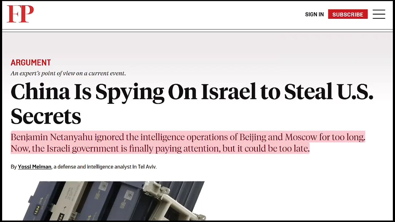 Israel sells technology to Russia & China to even the sides to mutually destroy each other