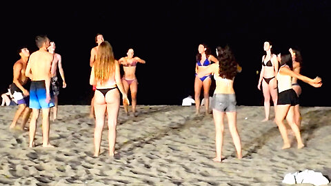 Beach volleyball under the moon