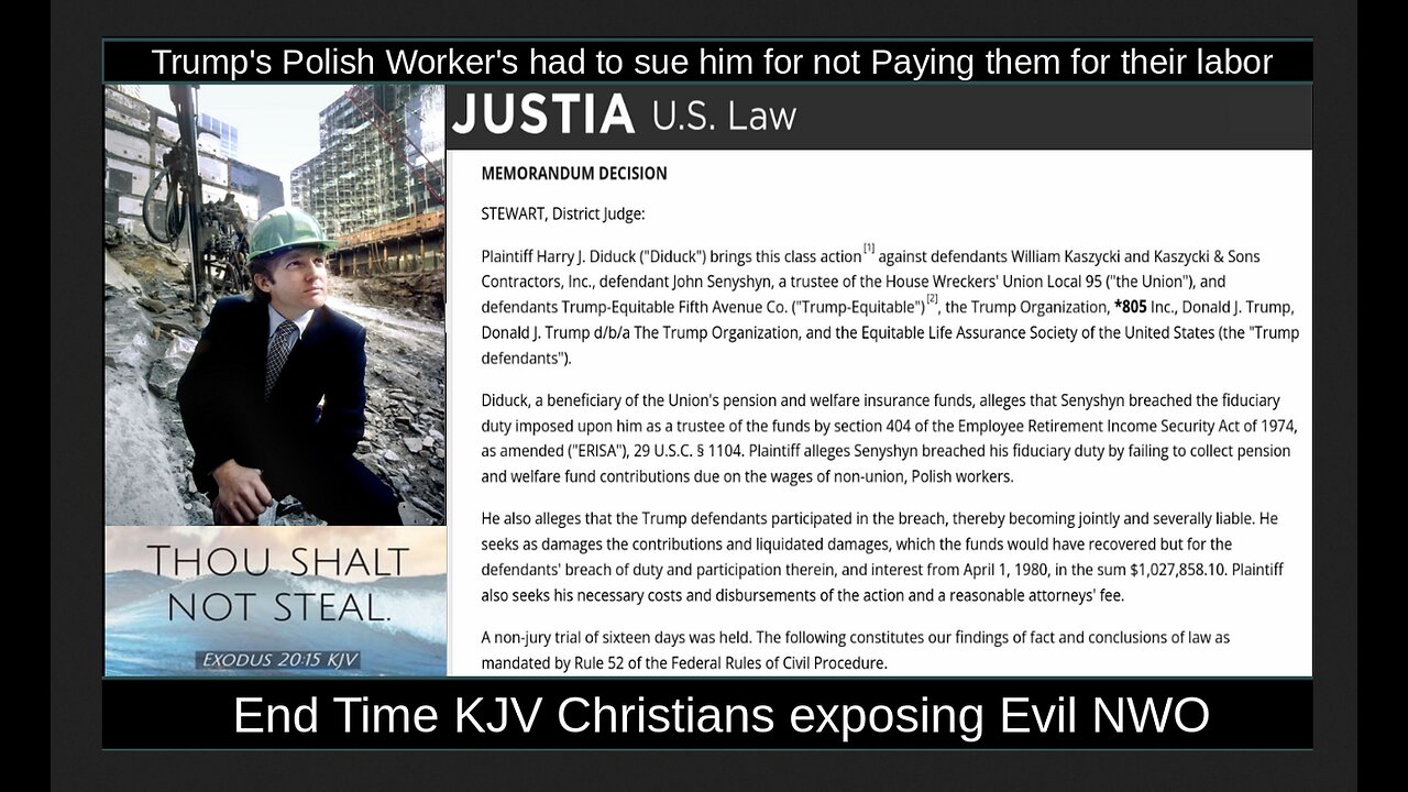 Trump's Polish Worker's had to sue him for not Paying them for their labor