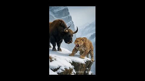 Epic Standoff in the Snow: Snow Leopard Faces Off with Yak #wildlife #animalfight