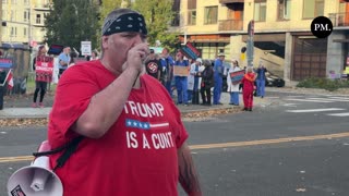 Portland, Ore. — Anti-ICE protester rubs pepper ball residue in his gums after federal