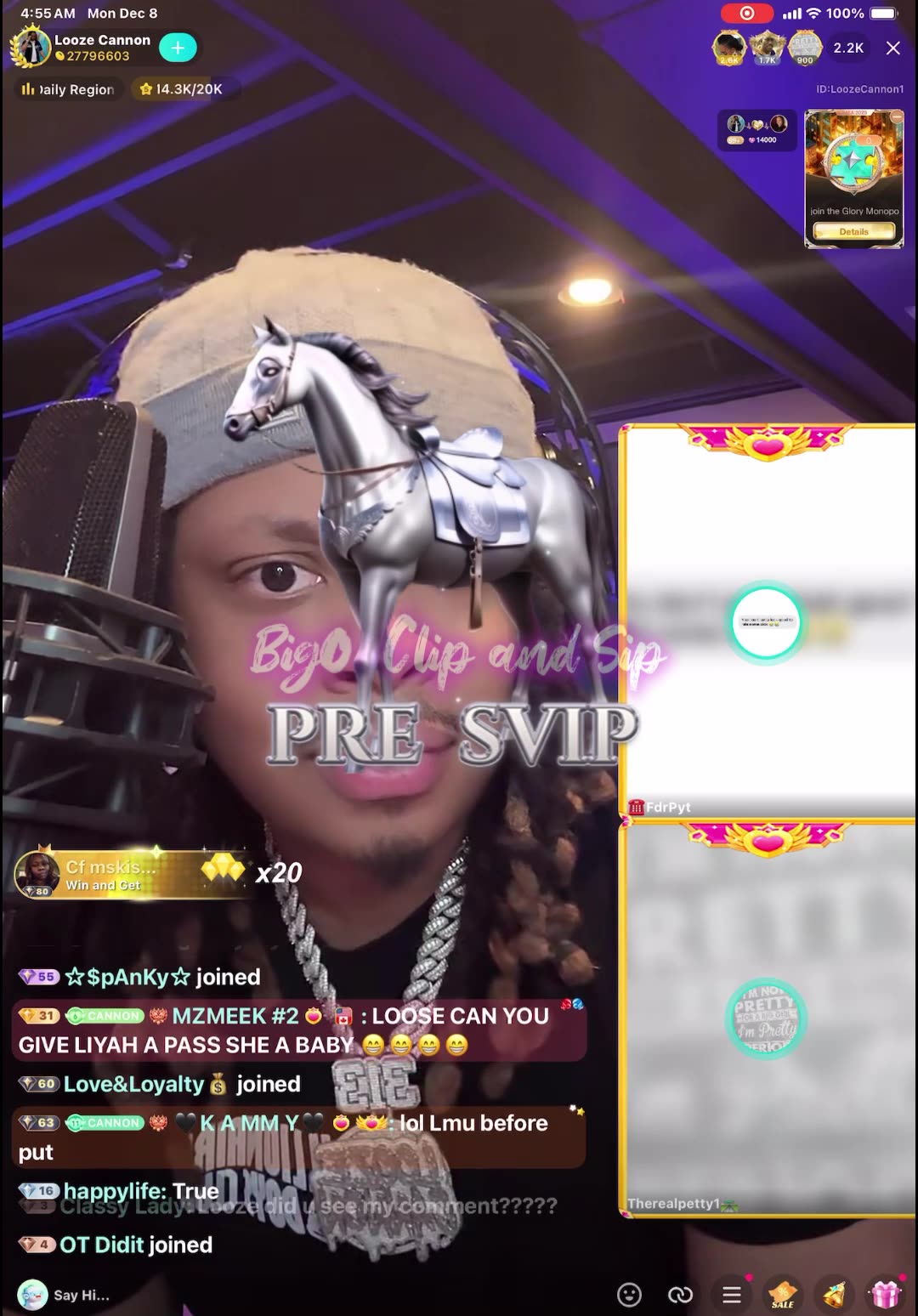 LoozeCannon defends himself-lines 21-then shows empathy for MeMe 12/8/25 #bigoclipandsip