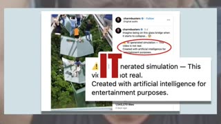 Fact Check: AI Video Shows Glass Bridge Collapsing After Woman Falls And Drops Rock On It