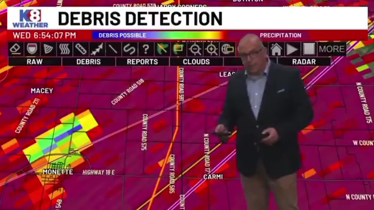 Several homes leveled and people trapped amid damaging tornado near Leachville, Arkansas.