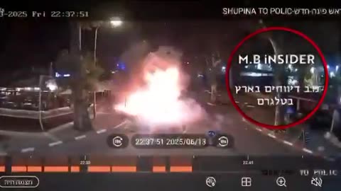 CCTV footage captures the moment the debris of an Iranian missile falls down