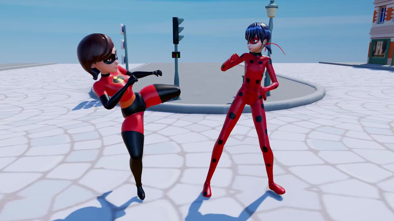 Elastigirl Vs Ladybug Fight Action Scene