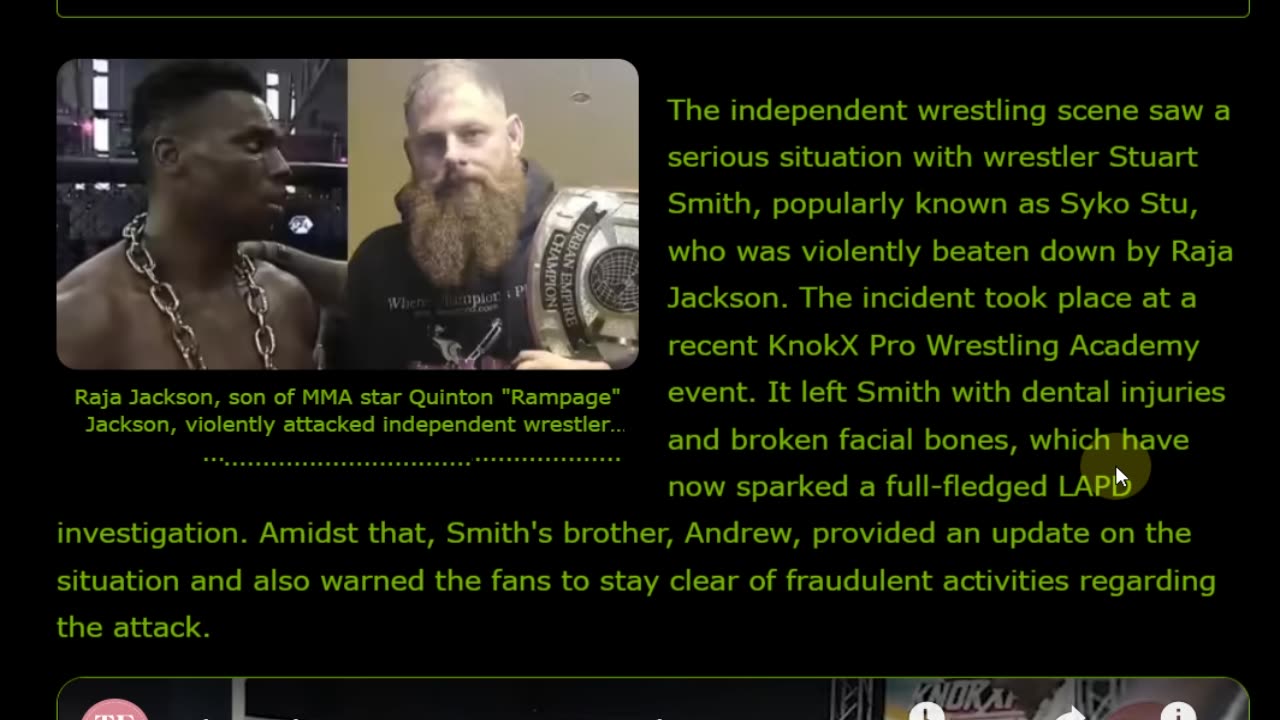 Raja Jackson Attempts To Murder Other Wrestler By Hitting Him 20x While Unconscious