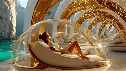 Golden Future City Journey (4K) — Relaxing Sci Fi Skyport, Flying Ships & Neon Roads