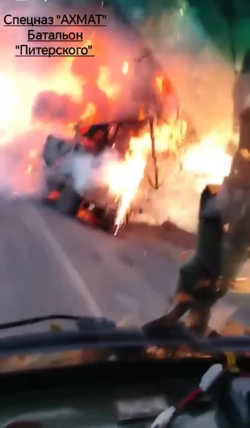 Russian Soldier Drives Through Actively Detonating Ammunition Truck