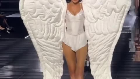 Gigi Hadid looked angelic as she took the #VSFashion show.