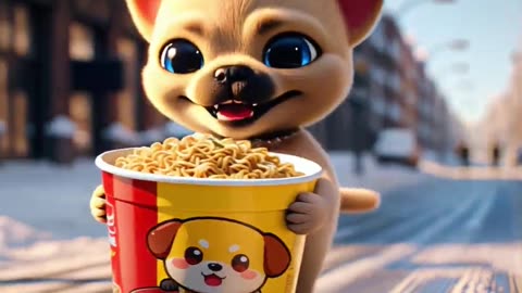 Winter's Coziest Delivery! Cute Pup Brings Instant Noodles for Owner! 🍜❄️